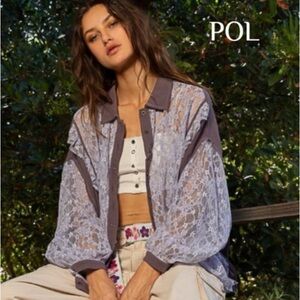 POL Sheer Lace Top in Purple and White